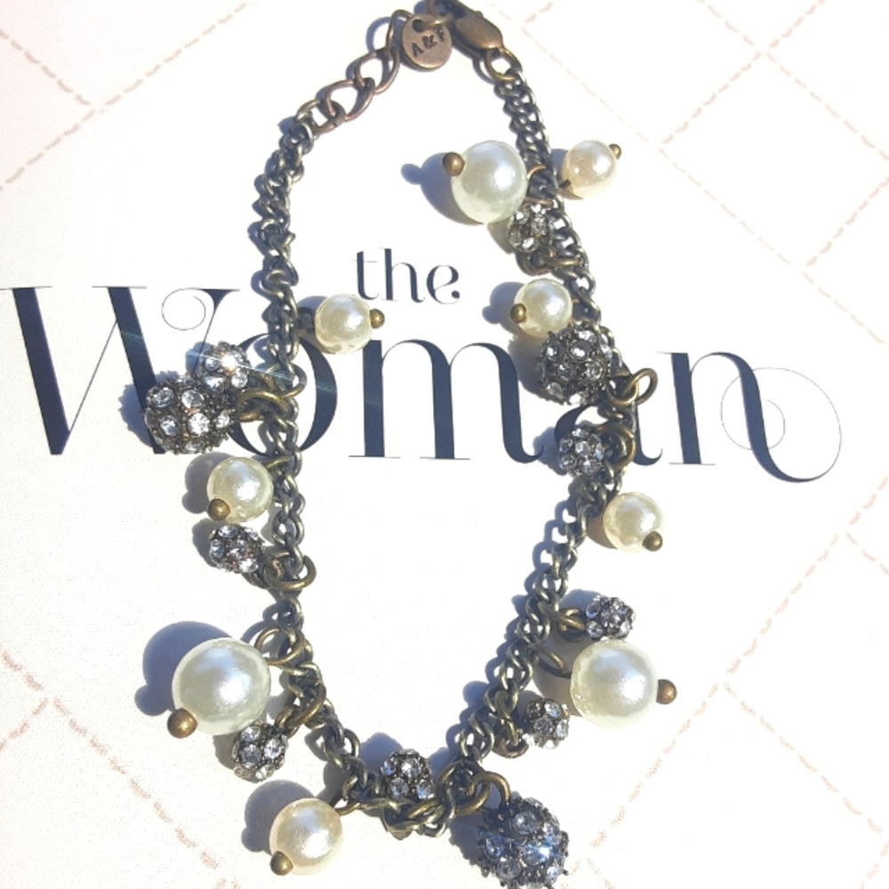 Retro Pave & Pearl Charm Bracelet A&F Retired - Picture 1 of 4